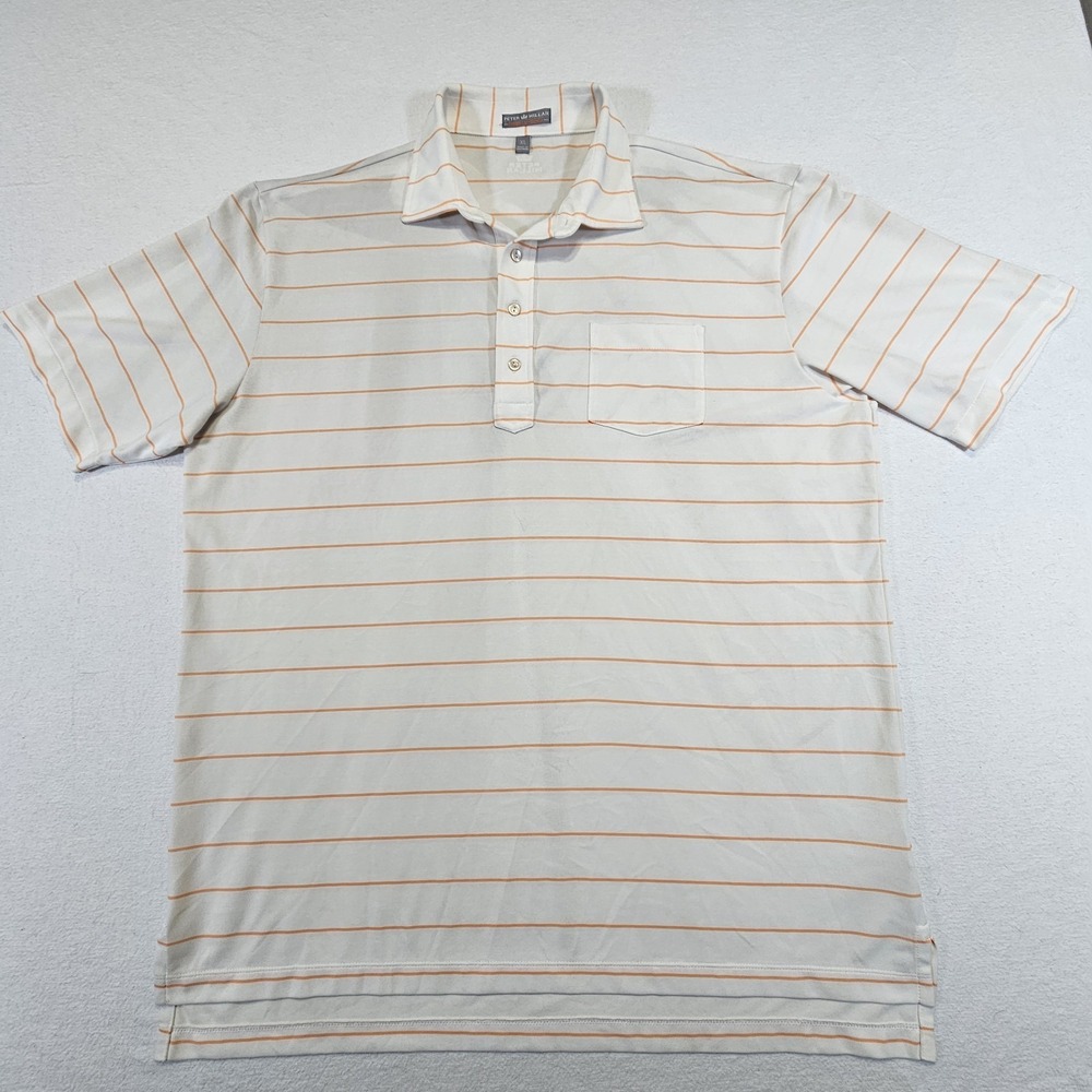 Peter Millar Summer‎ Comfort Golf Polo Shirt Mens XL Orange Stripe White Preppy